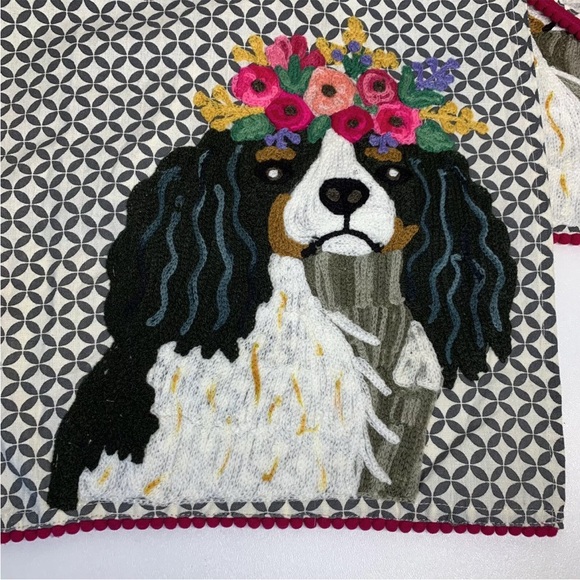 KARMA LIVING Cavelier King Charles 19"x27" Cotton Embroidered Tea Dish Towel. - Picture 2 of 9